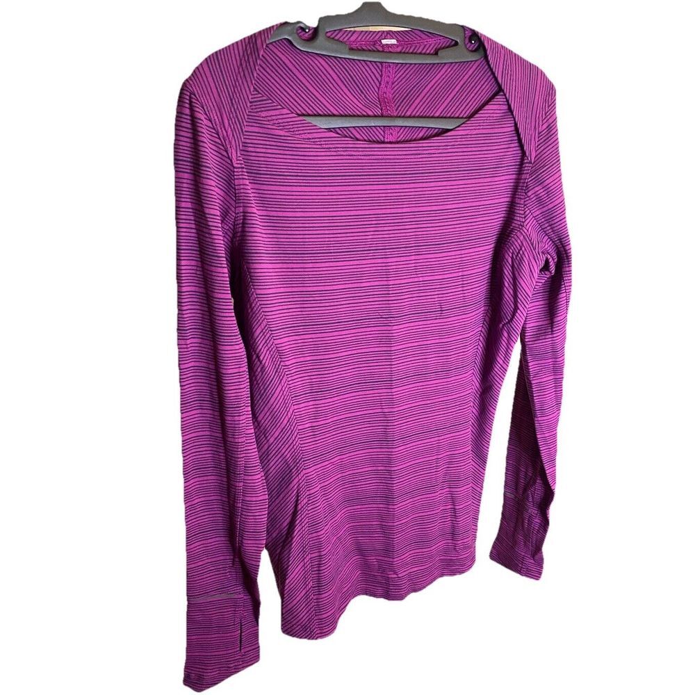 Lululemon Long Sleeve Shirt Stretch Top Purple  Striped  Pit To Pit 19" Thumbies